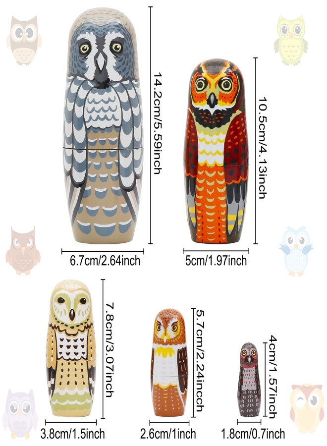 NEPOG Set of 5 Owl Family Nesting Dolls Forest Animals Nesting Dolls Matryoshka Russian Doll Figurines Kids Stacking Dolls for Father's Day Christmas Birthday Owl Lover Home Decoration - Image 2